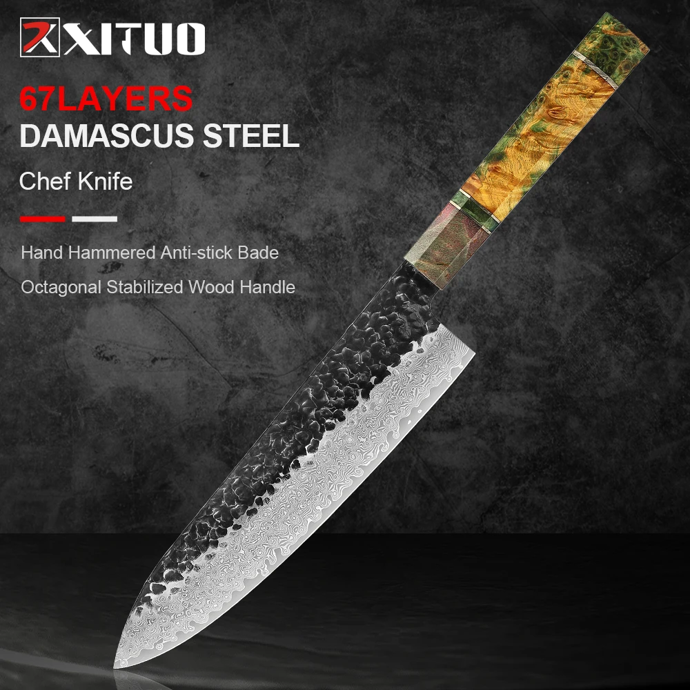 XITUO Damascus Chef Knife Professional 8 Inch Japanese Chefs Kitchen Knife Vg10 67 Layers Damascus Steel Knive with Sheath