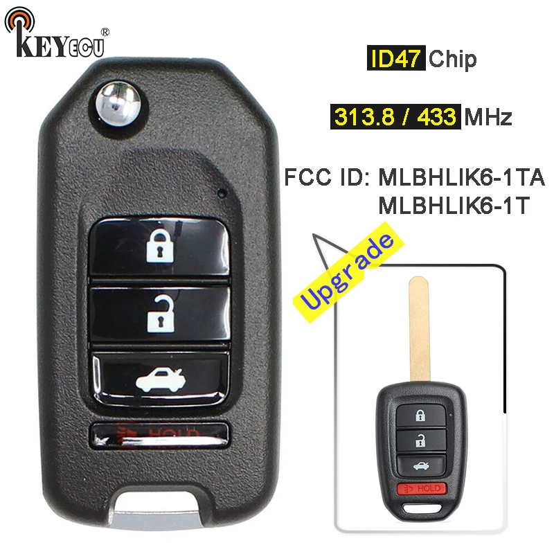 

Брелок KEYECU 313,8 МГц ID47 для Honda Fit Civic XRV HRV CRV