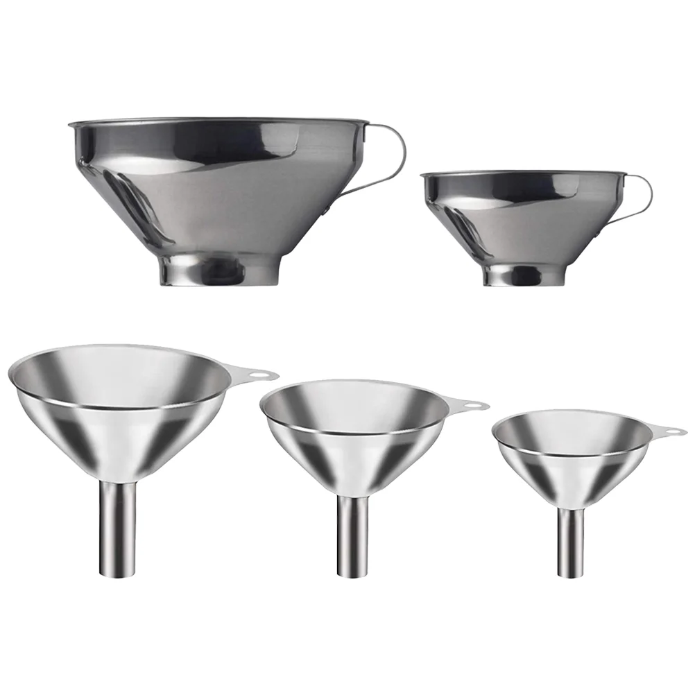 

5 Pcs Flask Funnel Metal Funnel Cooking Oil Dispenser Oil Funnels Powder Dispenser Large Mouth Funnel Filling Jam Funnel