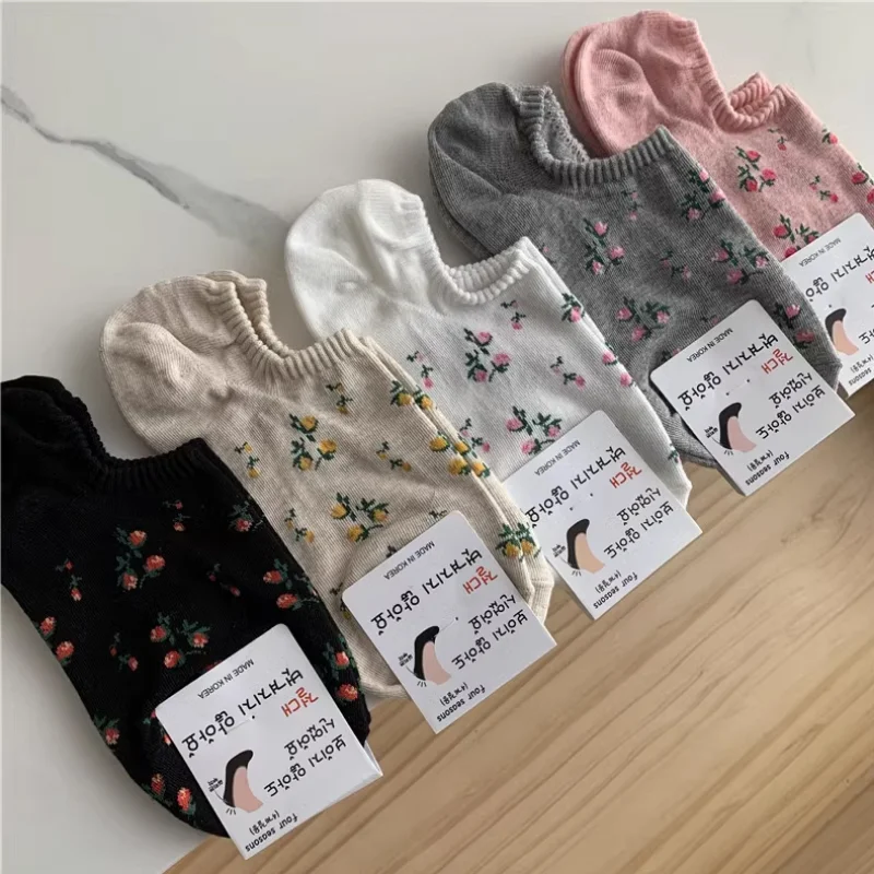 Women Invisible Flower Socks Mujer Silicone Non-slip Chaussette Ankle Low Female Boat Socks No Show Breathable Calcetines