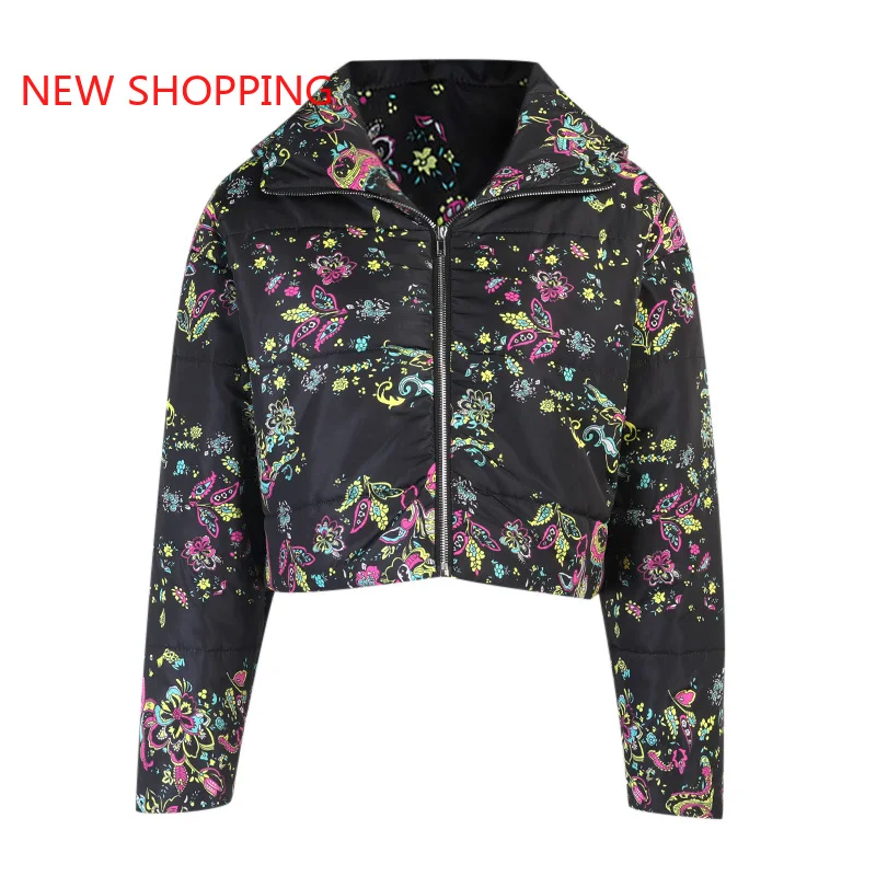 Gothic Y2K Vintage Floral Print Coat Harajuku Grunge Punk Long Sleeve Zipper Cropped Tops Women Autumn Winter Parkas Streetwear
