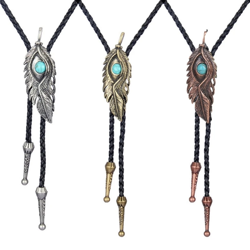 

Vintage Western Cowboy Bolo Tie Turquoise Necktie Formal Necklace Costume Accessory Europe American Style Bola-Tie Weste