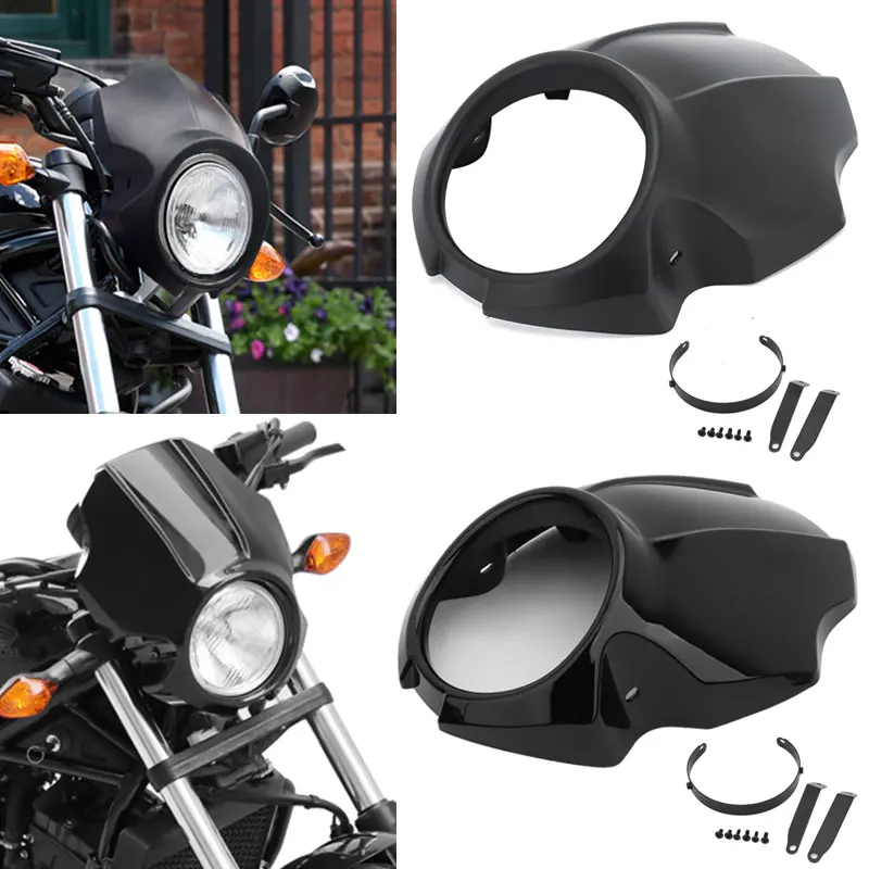 

Motocycle LED Light Headlight Fairing Cover Headlamp Front Cowl ABS Black For Honda Rebel CMX 300 500 2017-2022