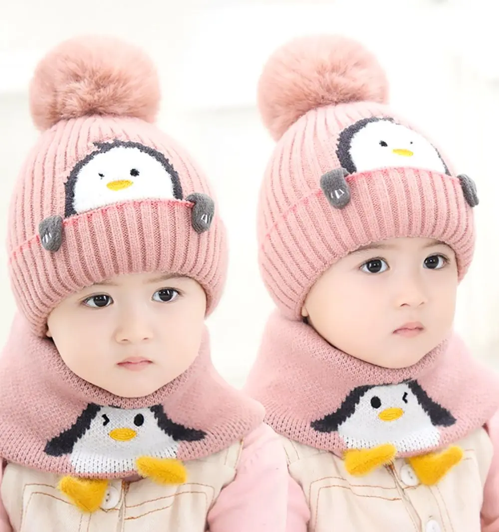 

proof Baby Accessories Autumn Winter Kids Knitted Hat Children Warm cap Baby Hat Scarf Suits Baby Fur Pompoms Bonnet
