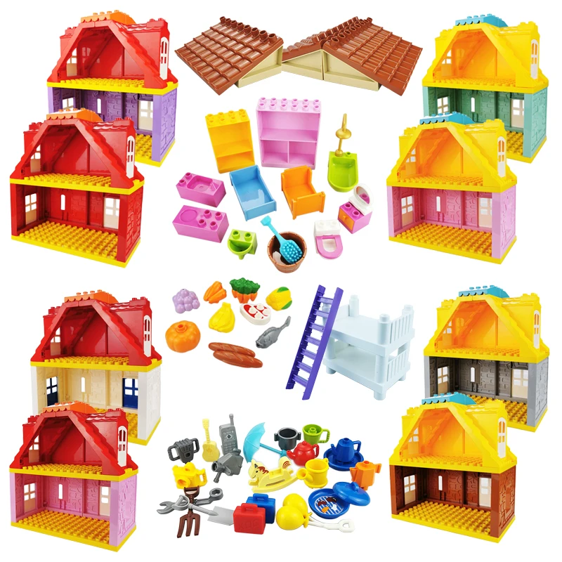 Grandi blocchi casa architettura finestra parete tetto mobili serie scena accessori assemblaggio giocattoli educativi per bambini