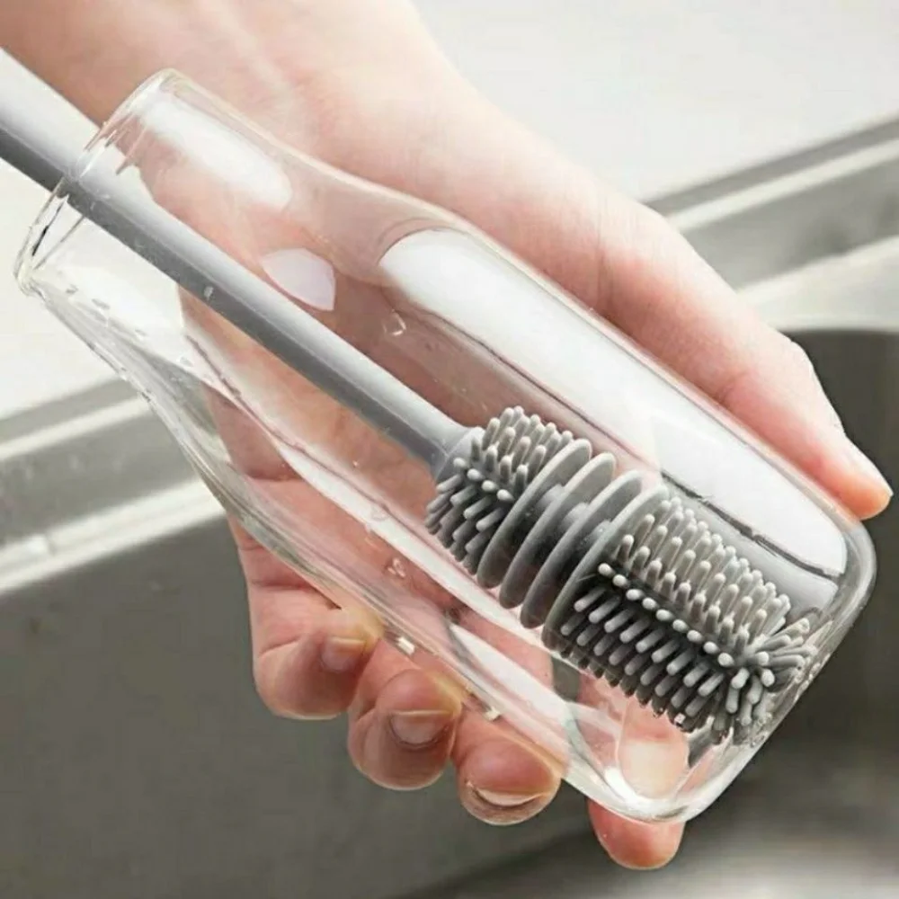 

360 Degree Efficient Silicone Bottle Cup Brush Long Handle Scrubber Glass Cleaner Household Washing Cleaning Brush