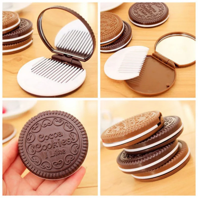 1pc Mini Pocket Cute Chocolate Cookie Shaped Fashion Design Makeup Mirror with 1 Comb Set Party Gifts | Дом и сад