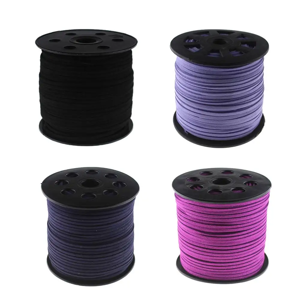 

1 Roll 3mm Flat Micro Fiber Faux Leather Suede Cords Lace Velvet Beading String 100 Yard per Pack for Jewelry Making