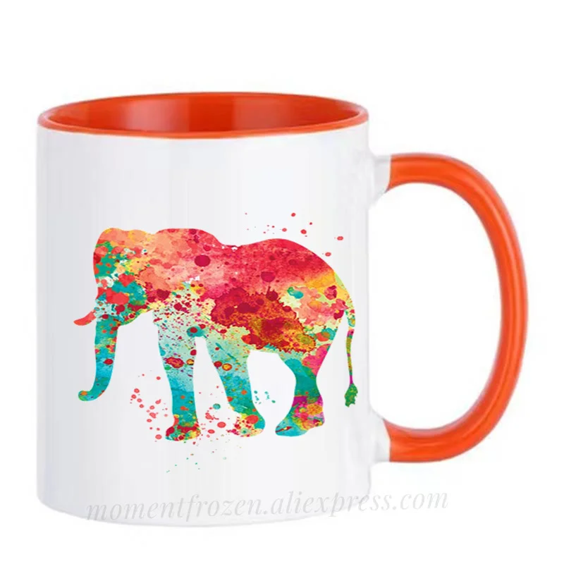 

Watercolor Elephant Mugs Tea Milk Coffee Mugen Ceramic Travel Cups Drinkware Tableware Coffeeware Home Decal Friend Kids Gifts