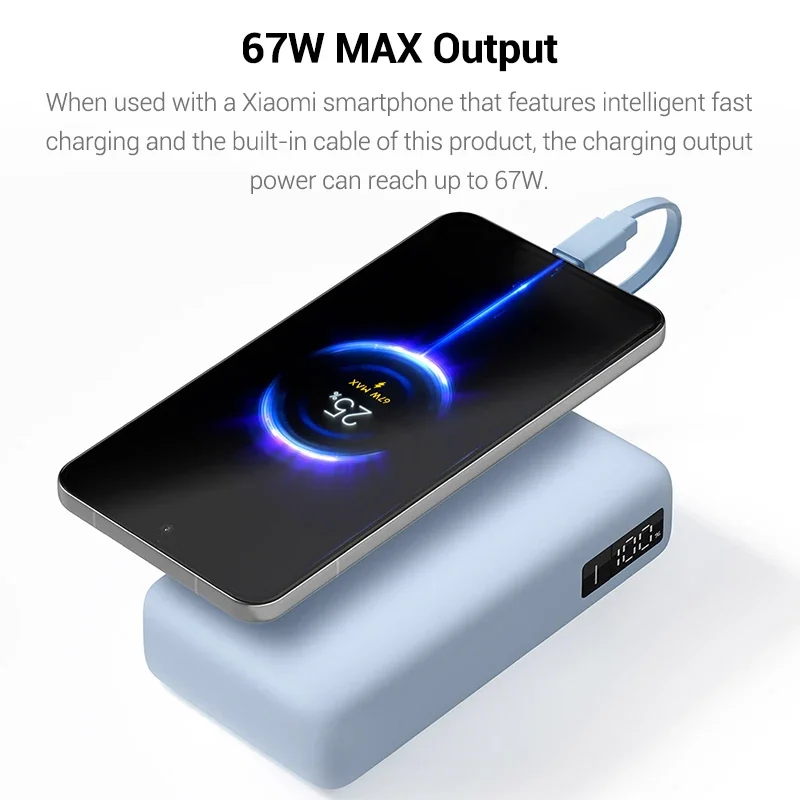 Фото Портативный внешний аккумулятор Xiaomi 20000 мАч, 67 Вт макс., со встроенным кабелем USB-C и цифровым дисплеем для iPhone 17+ и MacBook №4