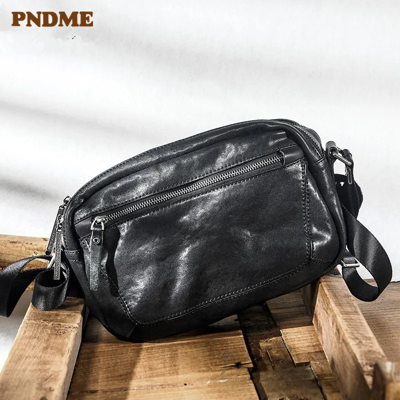 Casual designer genuine leather stitching men's black crossbody bag outdoor fashion high quality real cowhide teens shoulder bag