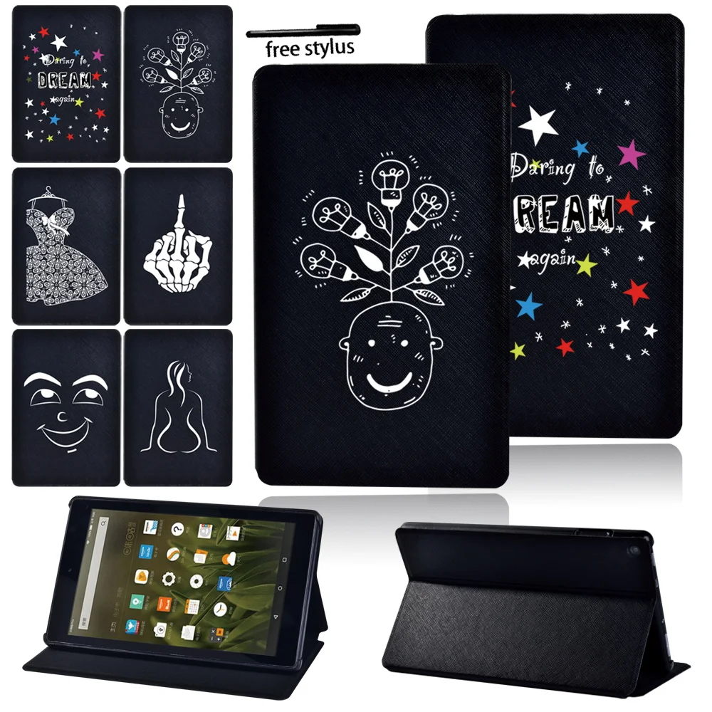 

Tablet Case for Amazon Fire HD 8 Plus/HD 8/Fire 7(5th/7th/9th Gen)/HD 10(2015/2017/2019) Leather Fold Stand Protective Cover