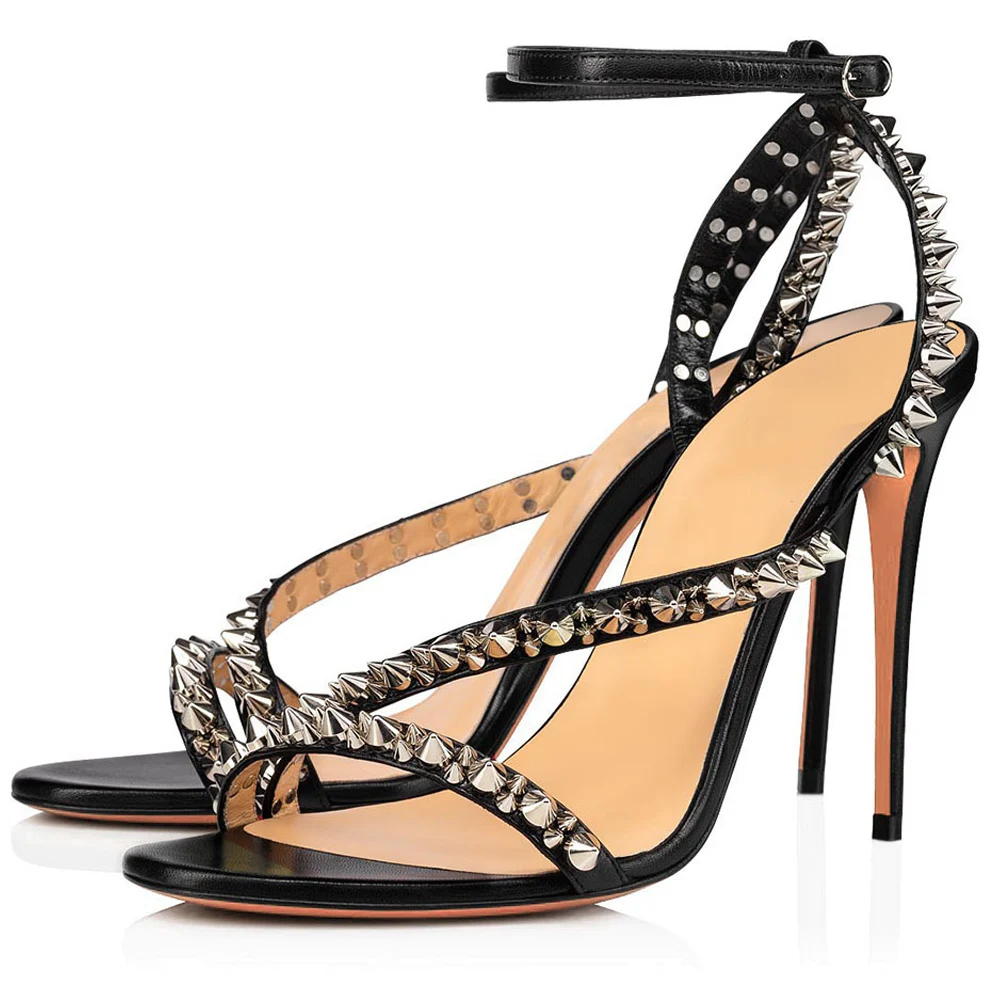 

2022 NewWomen Stiletto Thin High Heel Ankle Strap Sandal Sexy Evening Party Dress Fashion Rivet Summer Shoe Plus Size 8-CHC-26