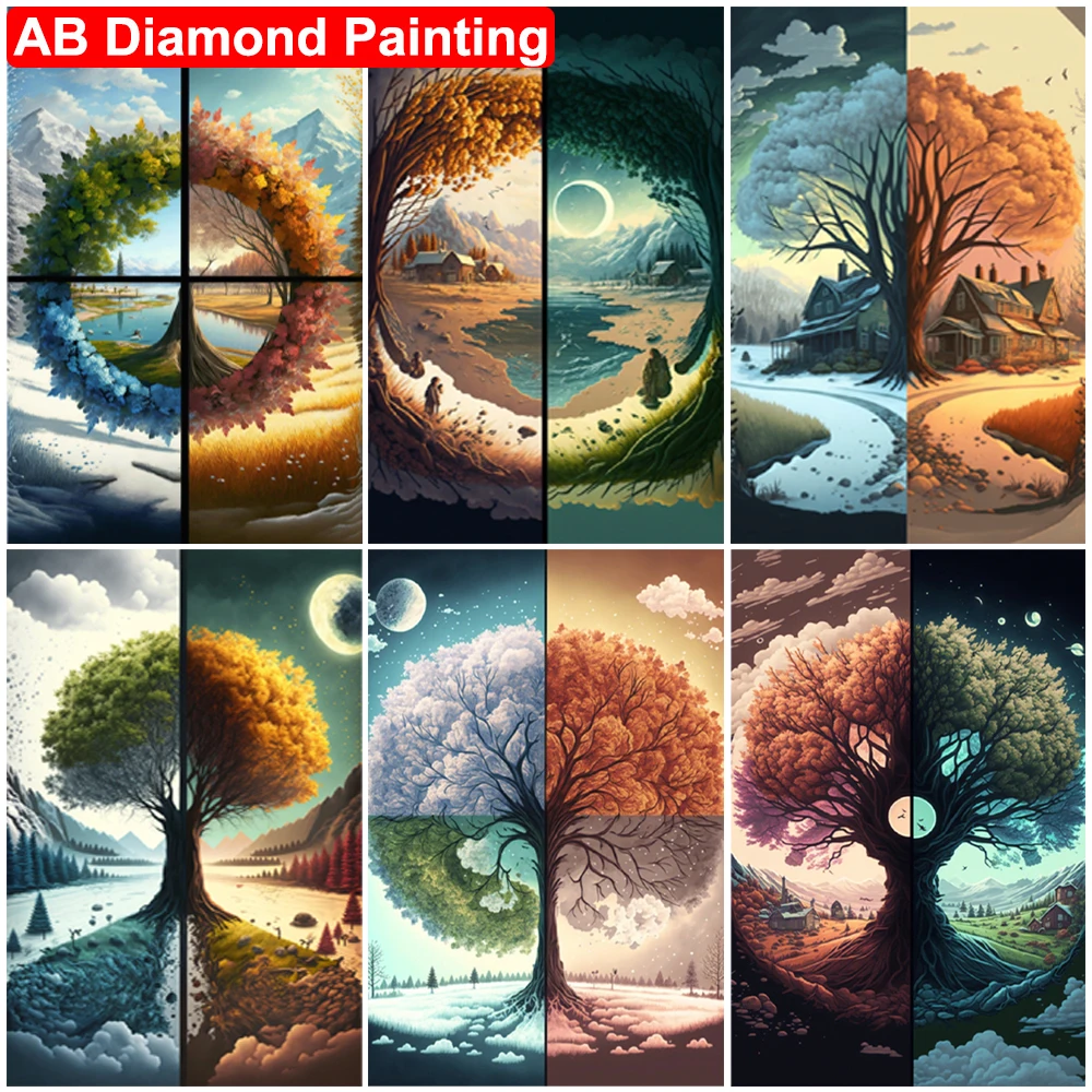 

Алмазная живопись AB, четыре сезона, древо жизни, 5D, алмазная вышивка «сделай сам», пейзаж Инь Янь, мозаика, наборы для вышивки крестиком, домашний декор