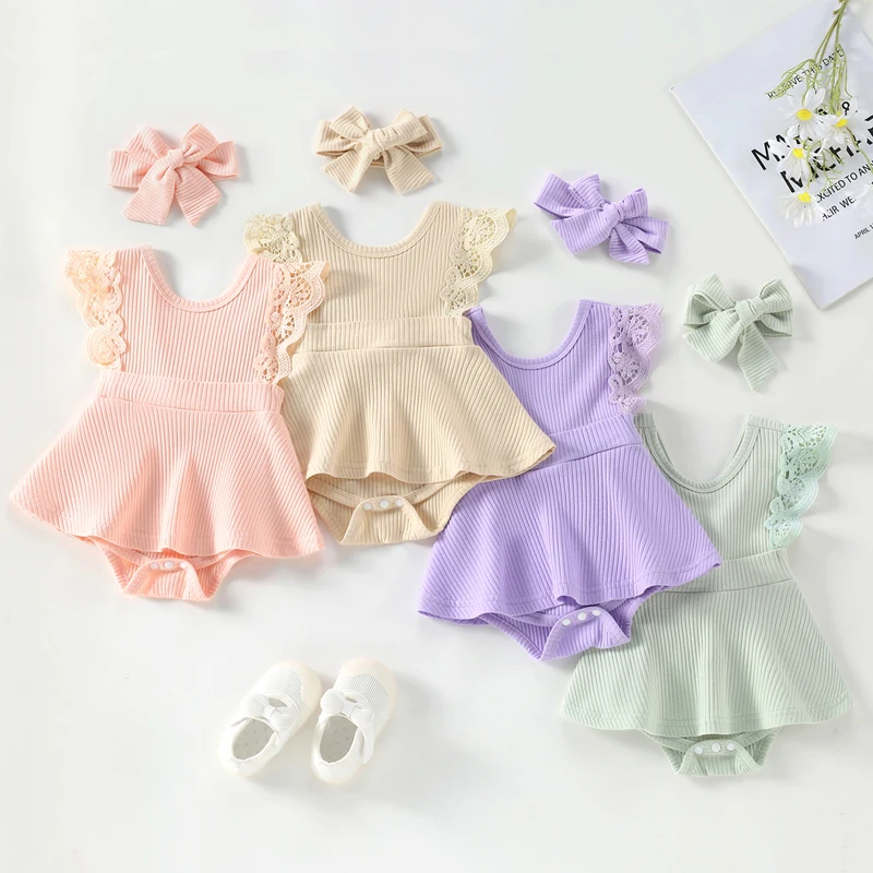 

Pudcoco 0-24M 2Pcs Newborn Kids Girls Summer Lace Sleeveless Hem Loose Wide Leg Trousers Romper Jumpsuit+Hairband Knitwear