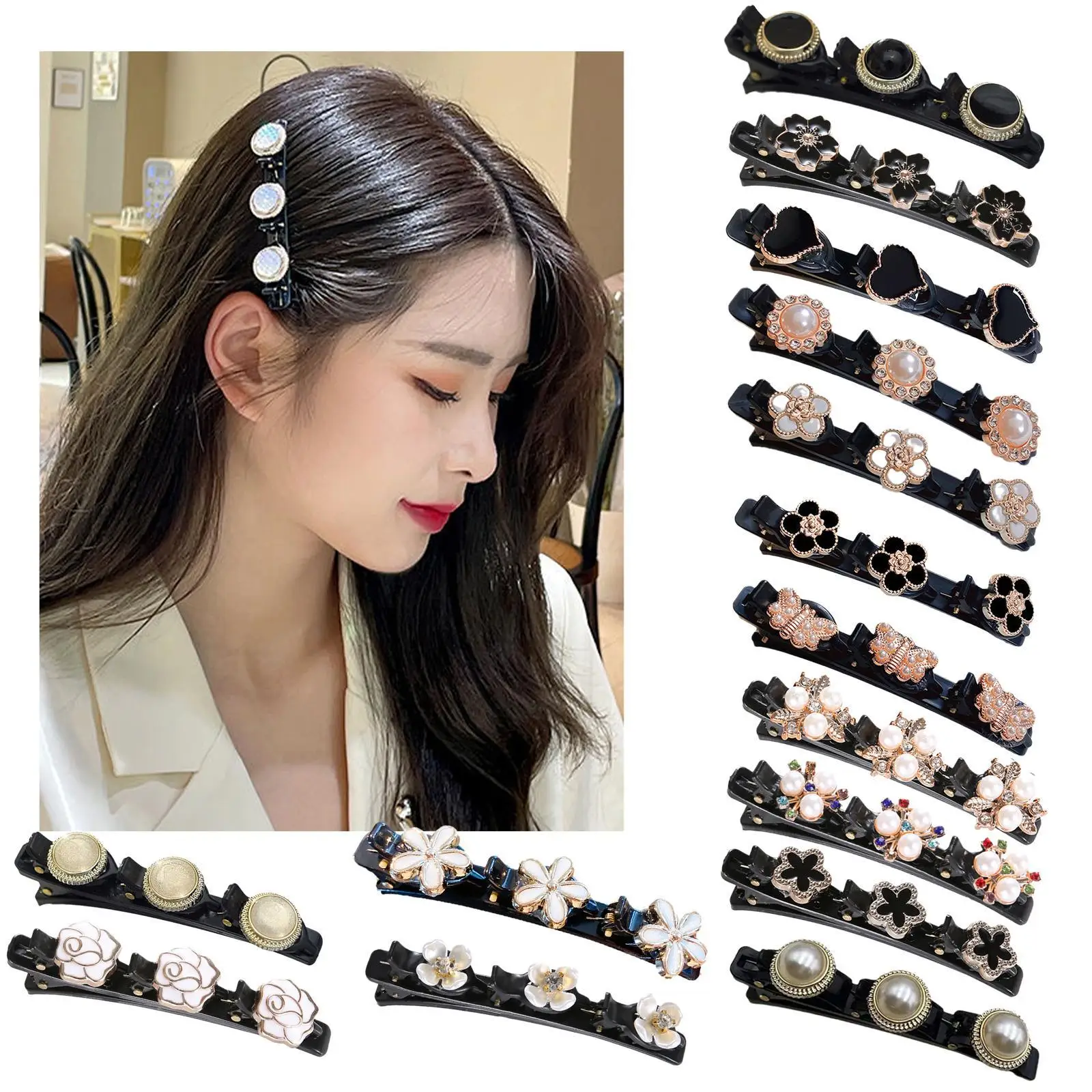 

Flower Headwear Double Layer Hairpins Hair Clips Rhinestone Buttons Bands Clip Barrettes Headband Fashion Hair Accessories Set