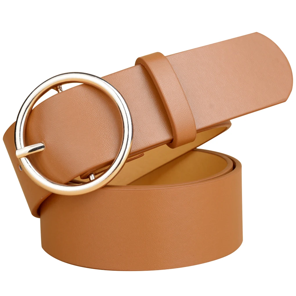 

Women Leather Belt Round Belts Female Leisure Jeans Wild Metal Buckle Solid Color Dresses Belts Pin Buckle Women Waist Belt