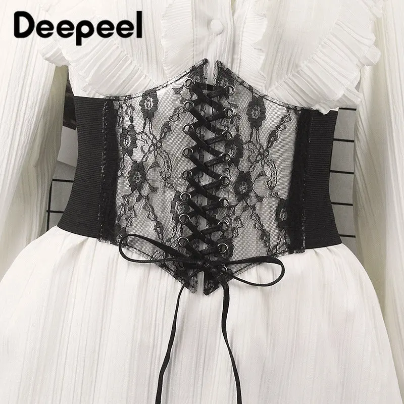 

Deepeel 65cm Fashion Lace Wide Belt Elasticity Ladies Corset Waistband for Dress Shirt Decor Cummerbund Women's Strech Girdle