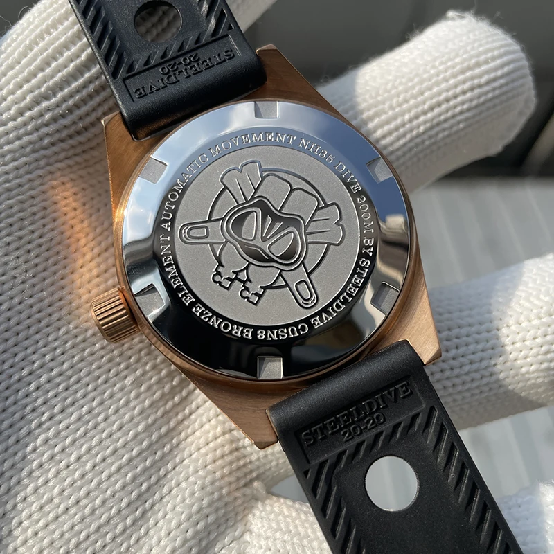 STEELDIVE Мужские дайверские часы Cusn8 Бронзовые роскошные автоматические 200 м