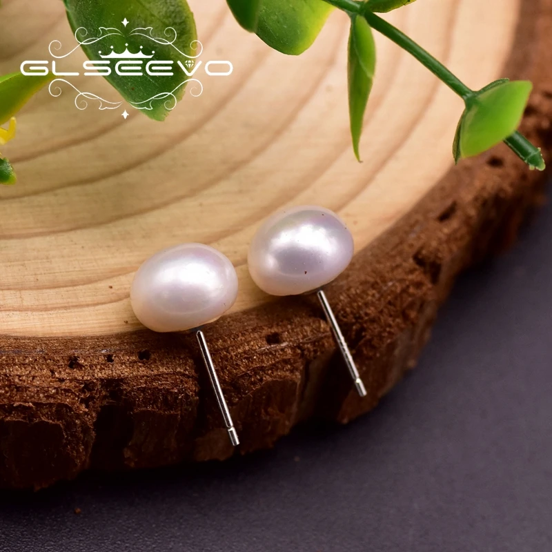 

GLSEEVO Natural White Pearls Earring Studs For Women Silver 925 Pin Classic Pearl Jewelry For Girls Engagement Kolczyki GE0940B