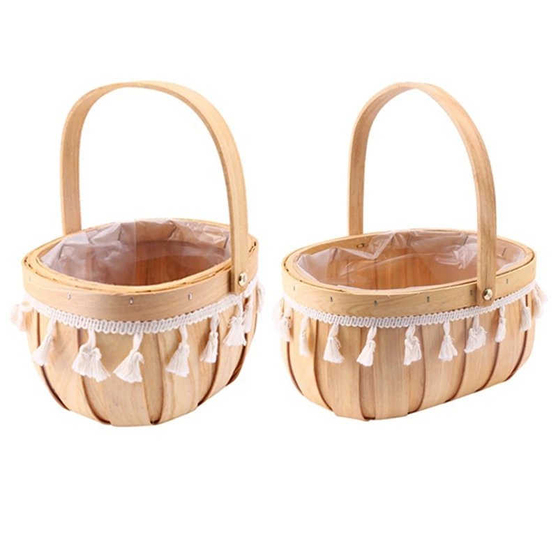 

Декоративные цветочные корзины, портативные деревянные тканые цветочные корзины, цветочные корзины для девочек, цветочные корзины