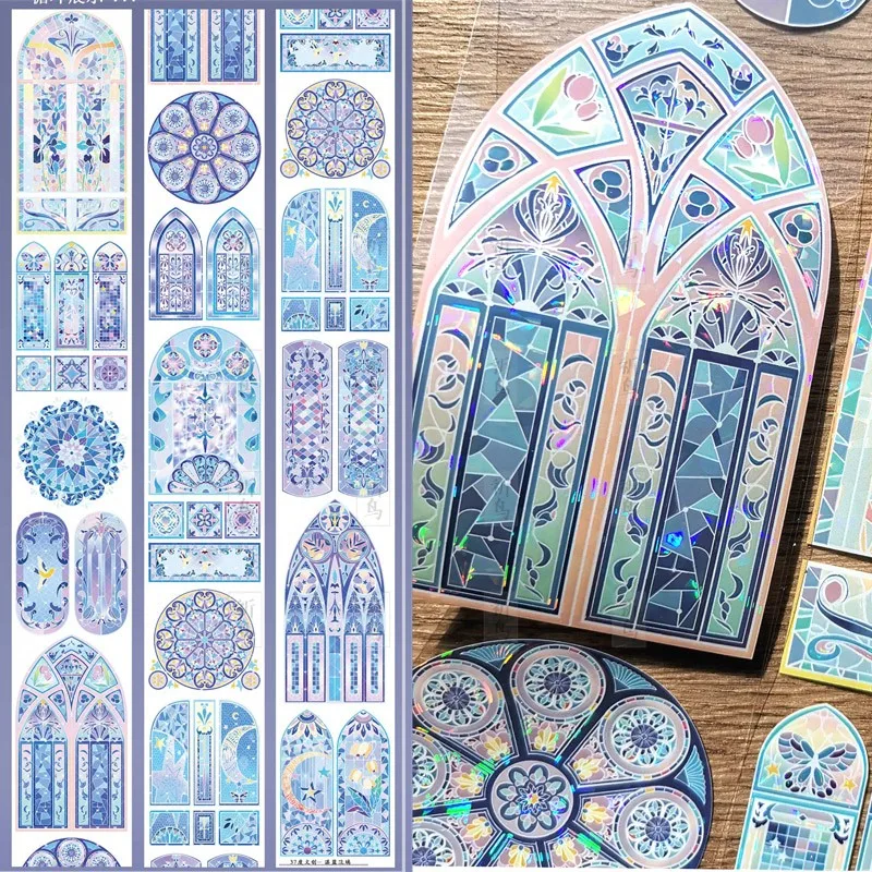 

1 Loop Blue Glazed Window, Pet Shell Light Planner Washi Paper Tape Landscape Collaged