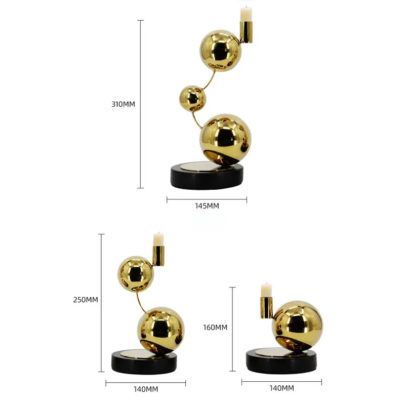 Фото Nero Marquina Natural Marble Candle Holder Luxury Golden Stainless Steel Candlestick Home Decoration №5