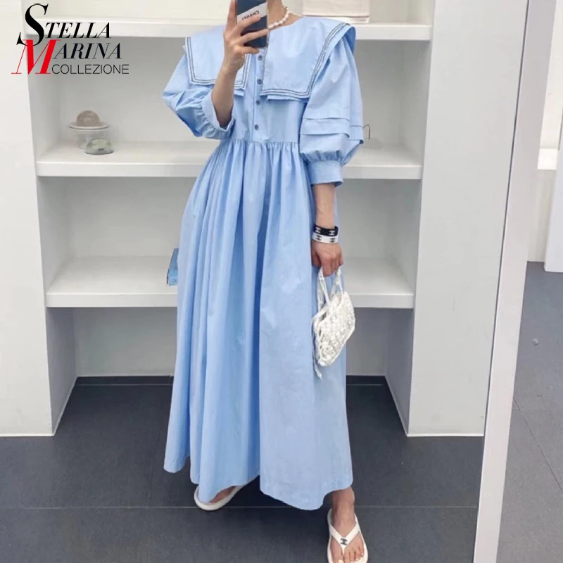 

New Solid Blue Black New Summer Half-Sleeve Loose Fit Tide Big Size Dress Korean Style Cute Wear Streetwear Dress Vestidos JA070
