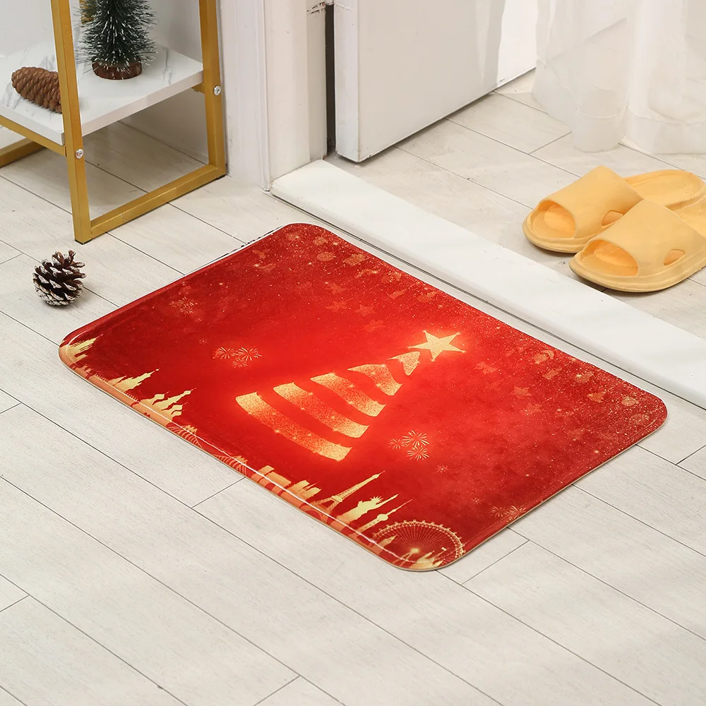 

Christmas Printed Floor Mat, Rectangular Flannel Soft Carpet, Home, Living Room, Bedroom, Non Slip Door Mat Decoration Layout