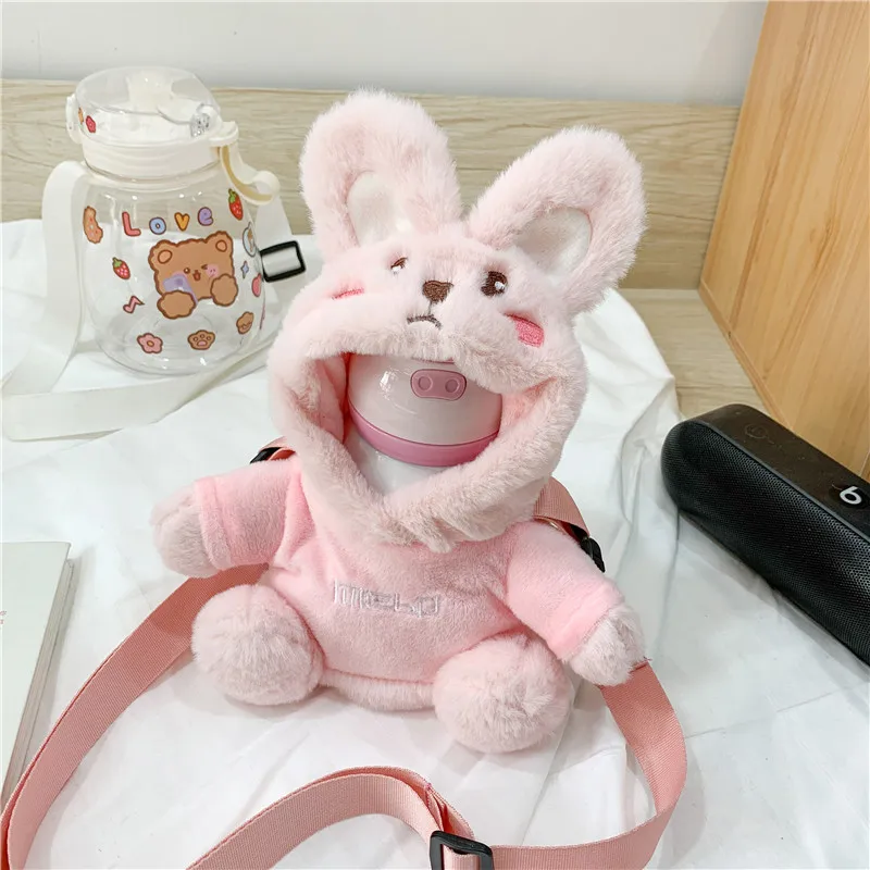 Girl Boy Plush Cup Cover Cute Rabbit Children Students Water Cup Cover Fashion Messenger Shoulder Bags