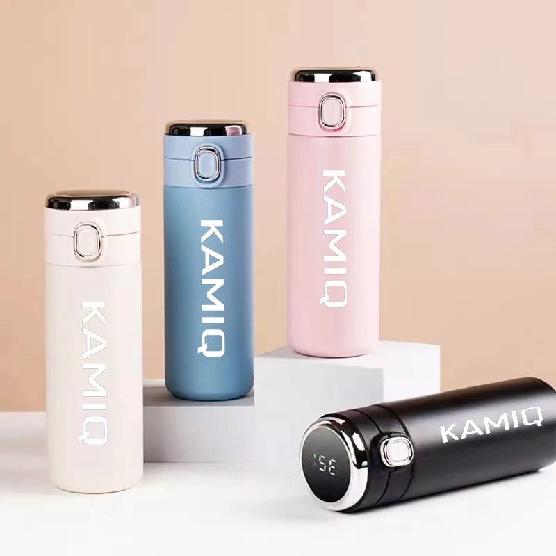 

400ml Intelligent Thermos Flask Travel Cup Stainless Steel Vacuum Water Bottle For Skoda Kamiq 2021 2016 2010 2008 2018-2021 Car