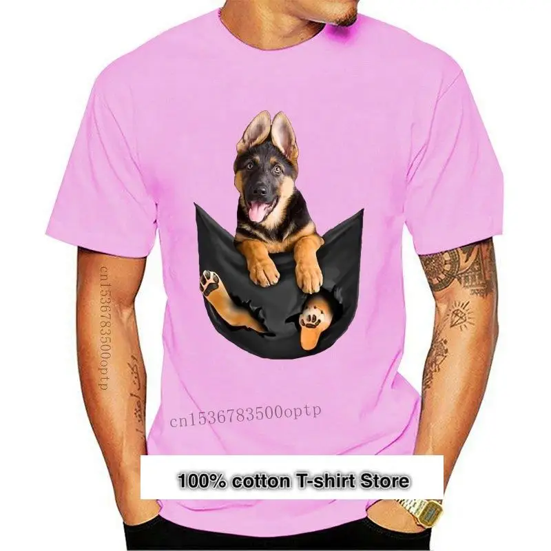 

New German Shepherd In Pocket T Shirt Dog Lovers Black Cotton Men Made in USA