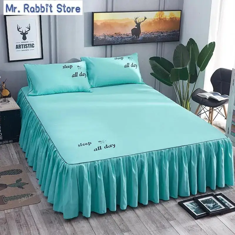

Mattress Cover King Queen Full Twin Size Bed Cover Princess Bedding Solid Ruffled Bed Skirt Pillowcases Bed Sheets