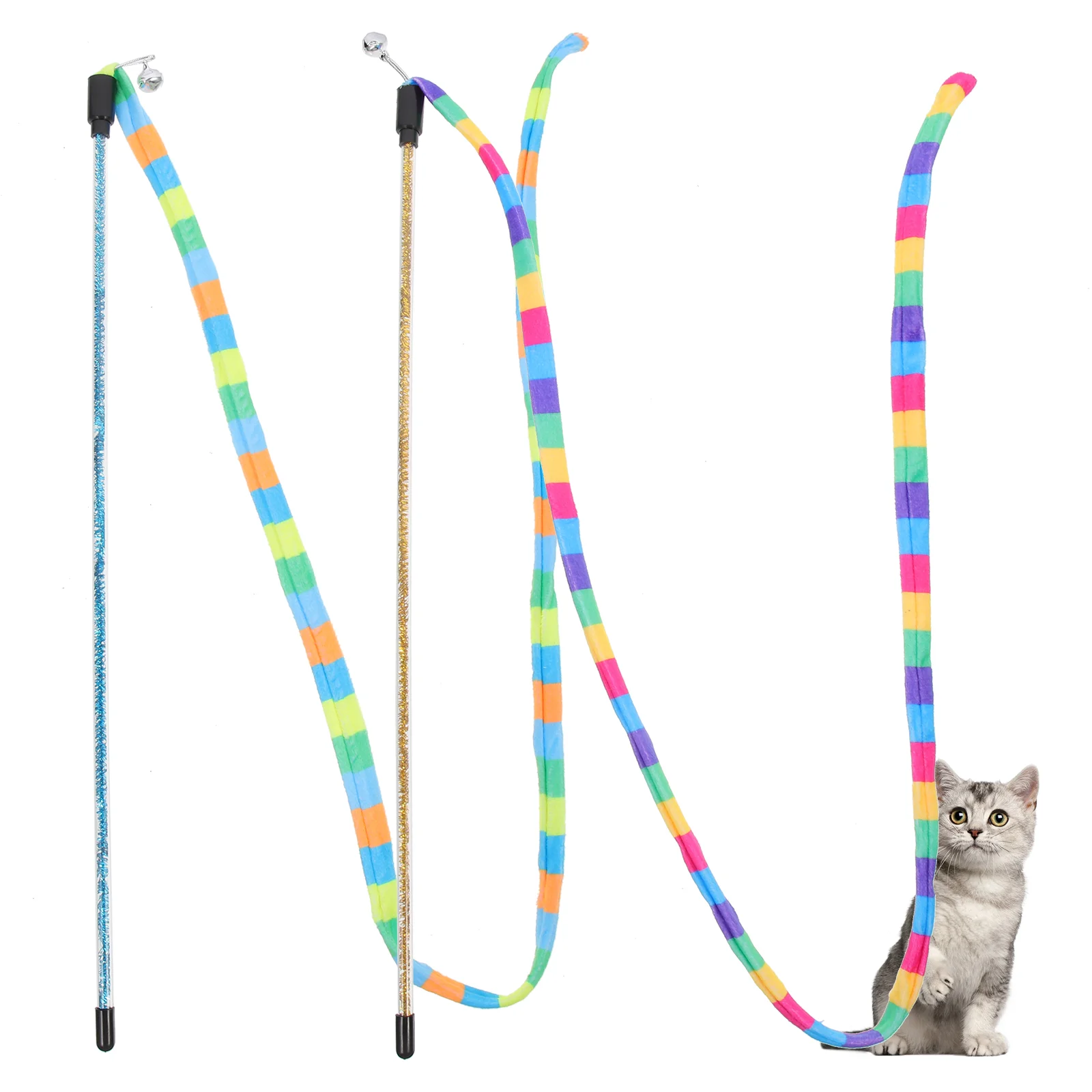 

Cat Toy Toys Wand Teaser Kitten Interactive Indoorcats Wands String Ribbon Chewwire Treat Rainbow Stick Exrecise Rope Scratch