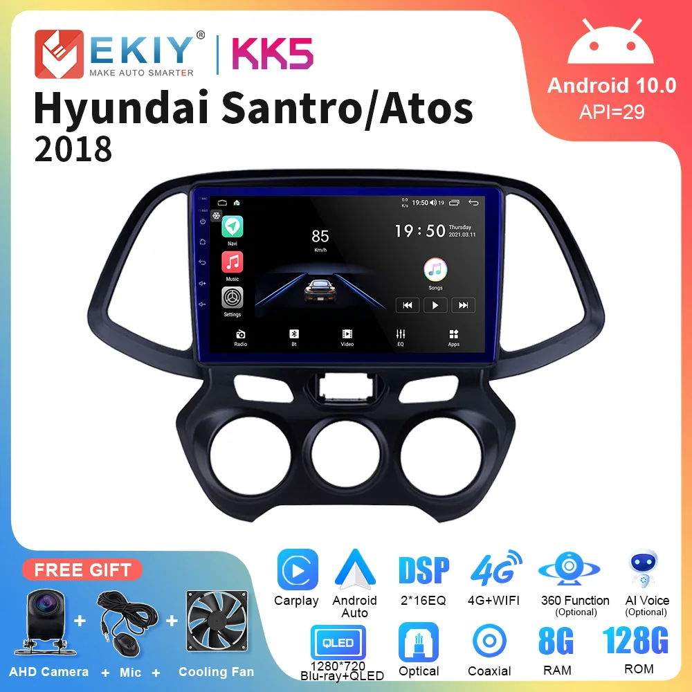 

EKIY KK5 QLED Android For Hyundai Santro Atos 2018 Car Radio AI Voice Multimedia Video Player Auto Navigation 2din DVD Head Unit