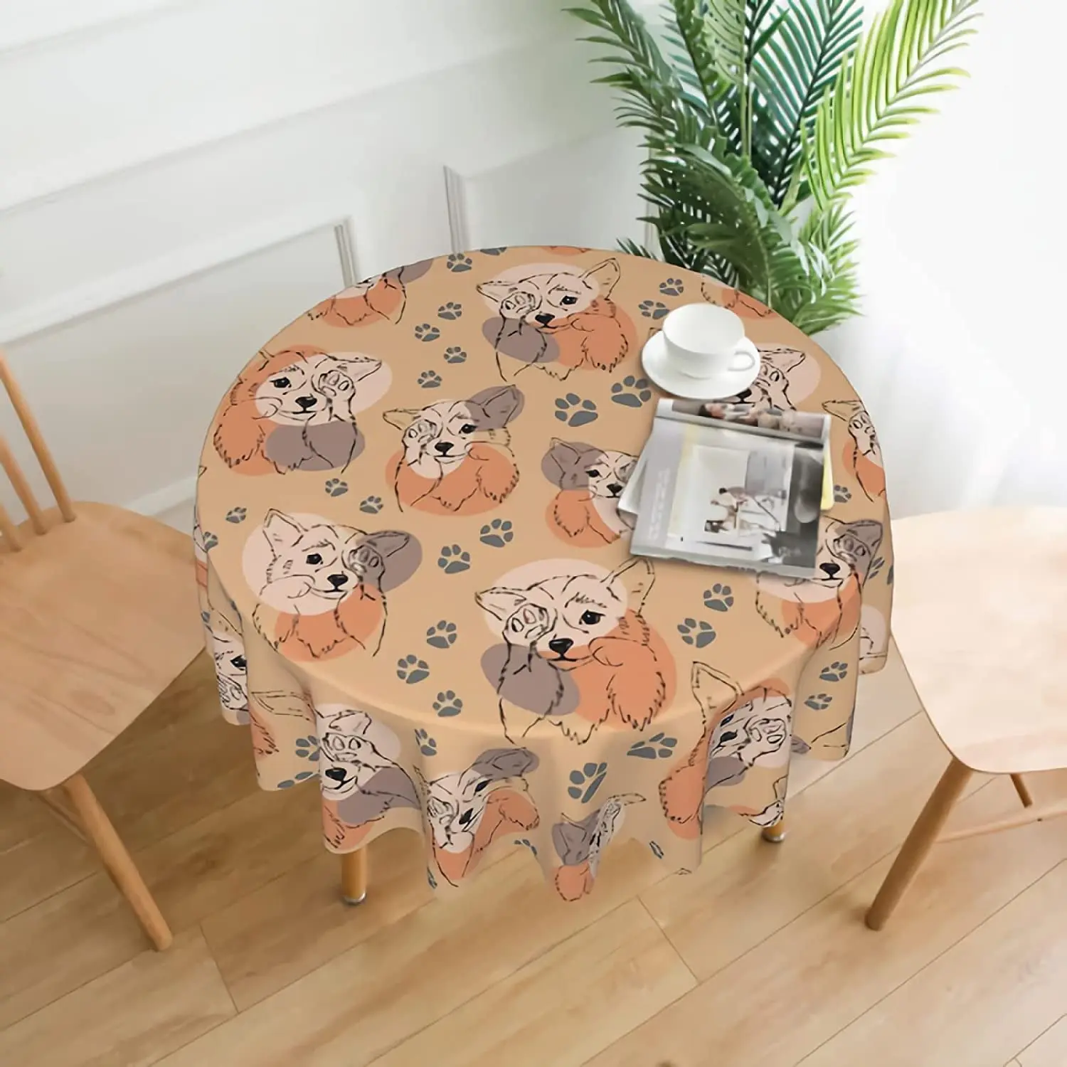 

Corgi Table Cloth Round Fall Tablecloth Polyester Washable Circle Table Cover for Dinner Kitchen for Party Picnic Camping