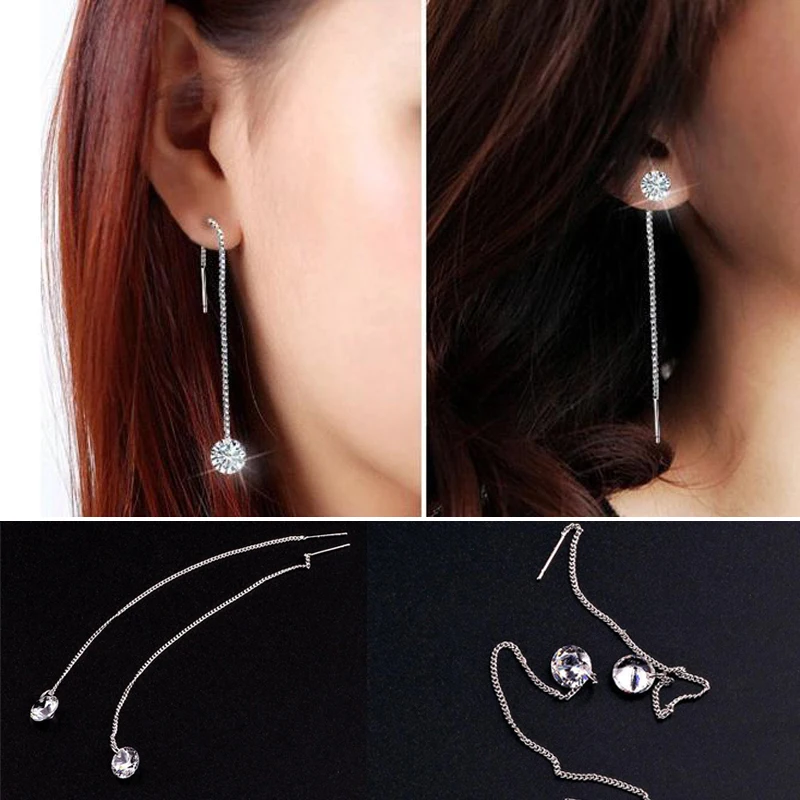 1 Pair Korean Women Long Linear Chain Dangle Ear Line Threader Earrings Fashion Jewelry Tassel Earrings Drop Earrings for Women