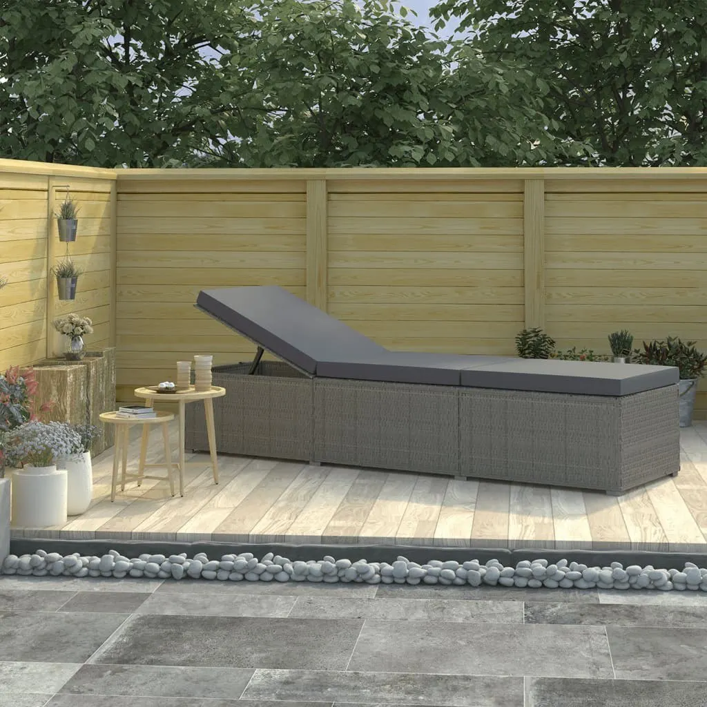 

Sun Lounger with Cushion Poly Rattan Gray