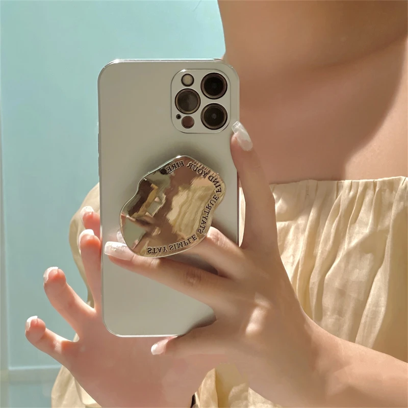 

Irregular Metal Make Up Mirror Bracket Phone Grip Tok Griptok Korea Holder Ring For iPhone 14 13 Accessories Phone Stand Holder