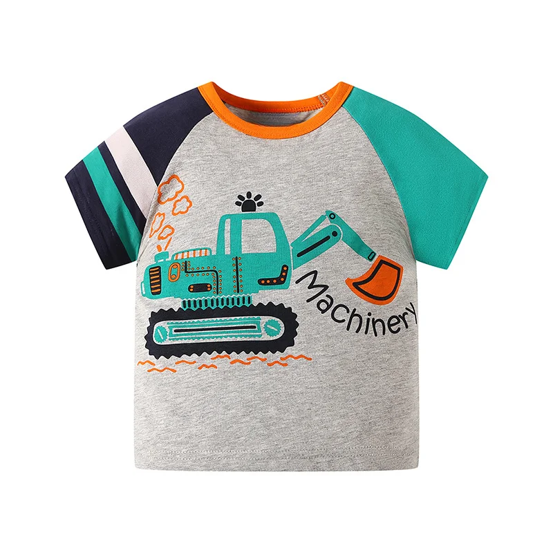 

New Summer Clothes Boy's Short-Sleeved Cool T-shirt Baby Cotton Cartoon Excavator Print Fashion Children's Clothes