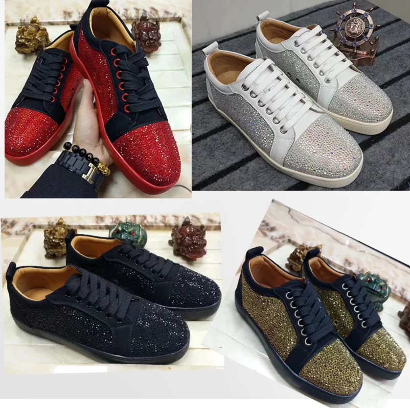 

Luxe Designer Multicolor Crystal Sportschoenen Casual Heren Schoenen Lefu Schoenen Mode Lage Top Rode Bodem Platte Schoenen