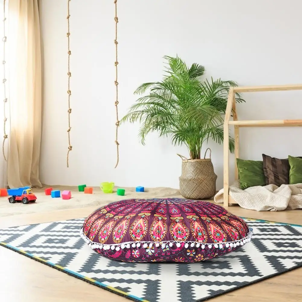 

Mandala Round Pillow Case Cover Plain Dyed Knitted Pillow Case Polyester Cushion Cases For Children Adults Home Decor