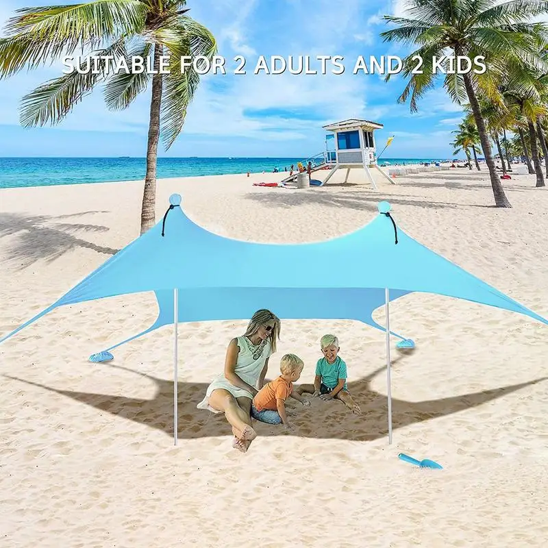 

Family Beach Tent Sun Shelter Canopy With Sandbag & 4 Poles Sunshade UPF 50+ Protection Outdoor Hiking Camping Shelter