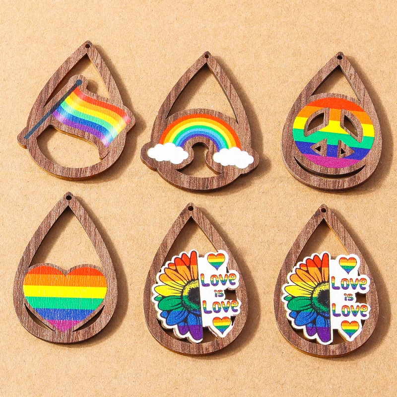 

10pcs/Lot Water Drop Shape Wood Rainbow Pendants Charms for Jewelry Making Bracelet Necklace Earring Charm DIY Accessories