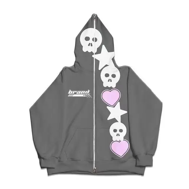 

Толстовки в стиле Харадзюку с принтом черепа, осенне-зимний свитшот, женская уличная одежда, модная Свободная куртка в американском стиле, Y2K