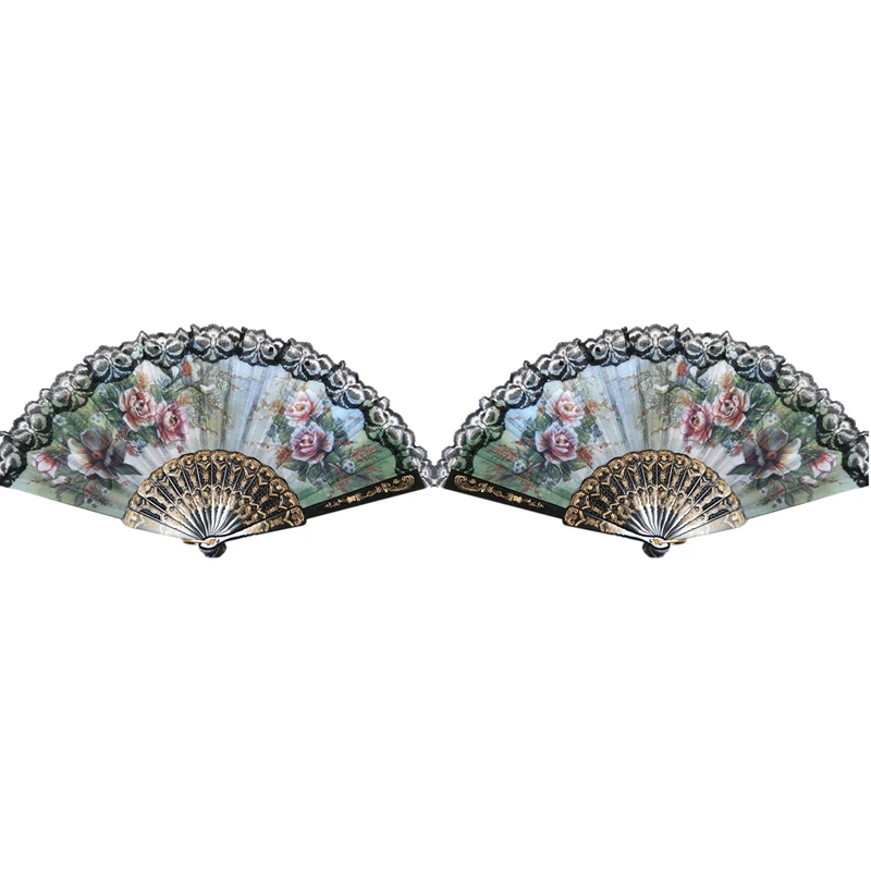 

2X Spanish Style Hand Fan Decorative Design Peony Flower