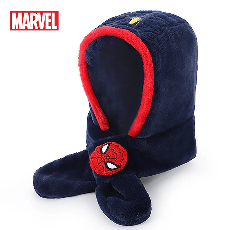 

Disney Spiderman Captain America Children Hat Scarf Integrated Hat Cartoon Stuffed Cap Winter Warm Windproof Boy Baby Hats 3-10Y