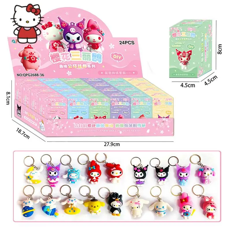 

24Pcs/Set Sanrio Keychain Pendant Kitty Cinnamoroll Kuromi Random Anime Figures Pokemon Pikachu Keyring for Children Toys Gifts