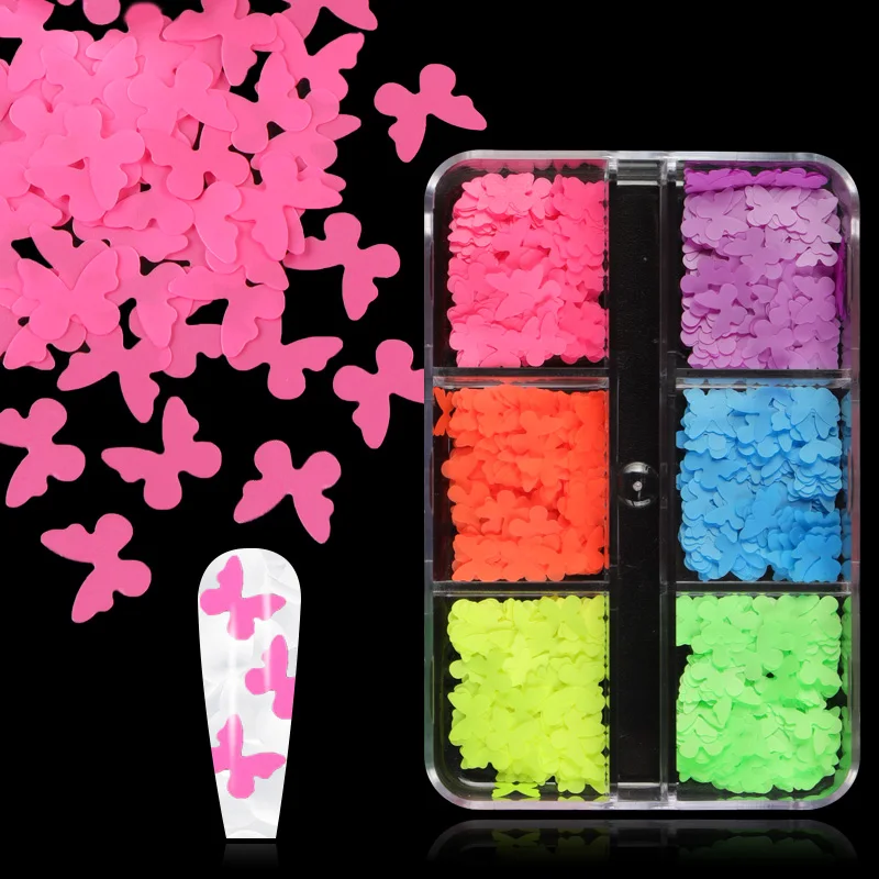 

Neon Butterfly Nail Glitter Sequins 3D Manicure Decorative Flakes Accessories Set Wholesale Nail Charm Products Free Shipping