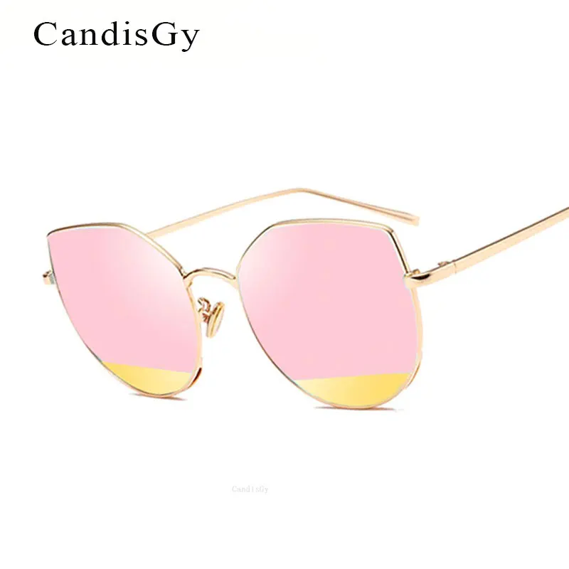

Women New Fashion Cateye Retro Cool Optics Mirror Sunglasses Female Unique Lady Flat Metal Cat Eye Sun Glasses Frame Gafas